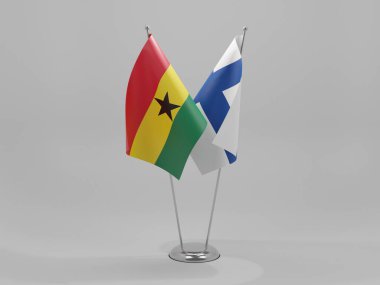 Finlandiya - Gana İşbirliği Bayrakları, Beyaz Arkaplan - 3D Render