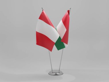 Macaristan - Peru İşbirliği Bayrakları, Beyaz Arkaplan - 3D Render