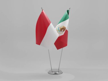 Meksika - Monako İşbirliği Bayrakları, Beyaz Arkaplan - 3D Render