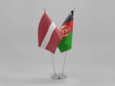 Afganistan - Letonya İşbirliği Bayrakları, Beyaz Arkaplan - 3D Yapılandırma