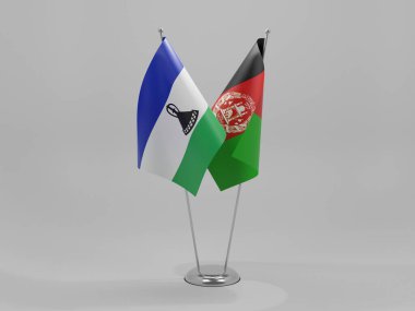 Afganistan - Lesotho İşbirliği Bayrakları, Beyaz Arkaplan - 3D Render