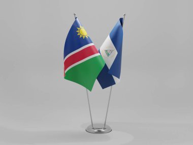 Nikaragua - Namibya İşbirliği Bayrakları, Beyaz Arkaplan - 3D Yapılandırma