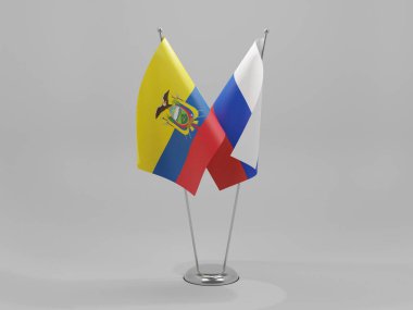 Rusya - Ekvador İşbirliği Bayrakları, Beyaz Arkaplan - 3D Render