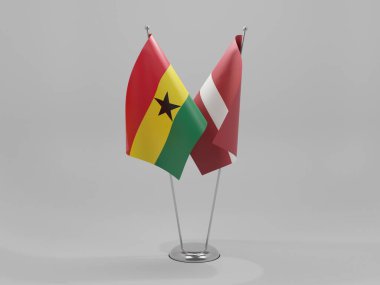 Letonya - Gana İşbirliği Bayrakları, Beyaz Arkaplan - 3D Render