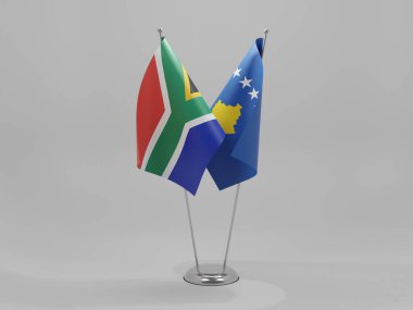 Kosova - Güney Afrika İşbirliği Bayrakları, Beyaz Arkaplan - 3D Hazırlama