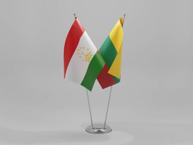 Litvanya - Tacikistan İşbirliği Bayrakları, Beyaz Arkaplan - 3D Render