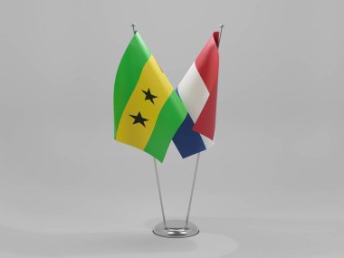 Hollanda - Sao Tome ve Principe İşbirliği Bayrakları, Beyaz Arkaplan - 3D Render