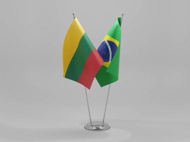 Brezilya - Litvanya İşbirliği Bayrakları, Beyaz Arkaplan - 3D Render