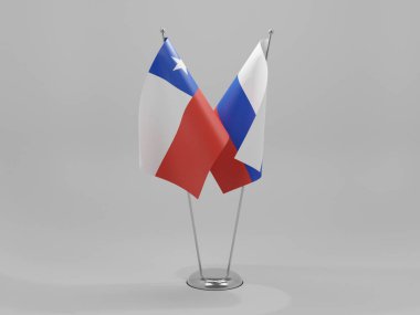 Rusya - Şili İşbirliği Bayrakları, Beyaz Arkaplan - 3D Hazırlama