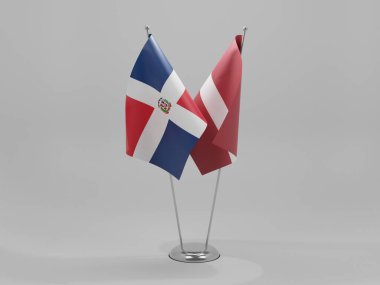 Letonya - Dominik Cumhuriyeti İşbirliği Bayrakları, Beyaz Arkaplan - 3D Render