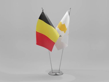 Kıbrıs - Belçika İşbirliği Bayrakları, Beyaz Arkaplan - 3D Render