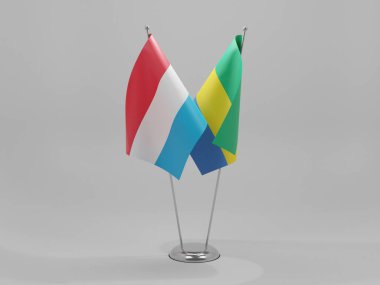 Gabon - Lüksemburg İşbirliği Bayrakları, Beyaz Arkaplan - 3D Render