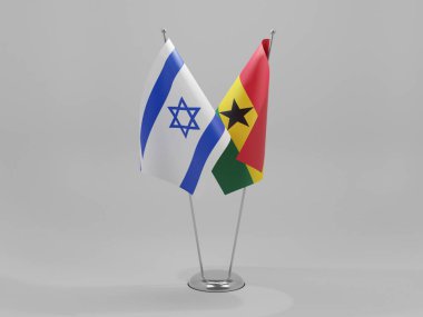 Gana - İsrail İşbirliği Bayrakları, Beyaz Arkaplan - 3D Render