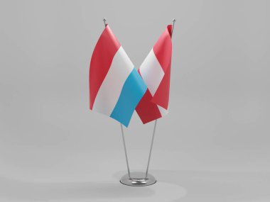 Avusturya - Lüksemburg İşbirliği Bayrakları, Beyaz Arkaplan - 3D Render