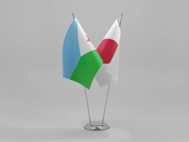 Japonya - Cibuti İşbirliği Bayrakları, Beyaz Arkaplan - 3D Render