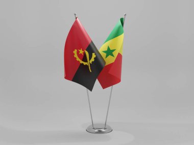 Senegal - Angola İşbirliği Bayrakları, Beyaz Arkaplan - 3D Render