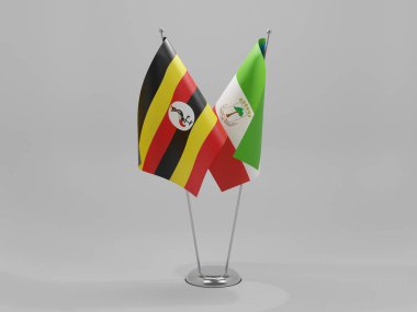 Ekvator Ginesi - Uganda İşbirliği Bayrakları, Beyaz Arkaplan - 3D Render