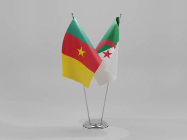 Cezayir - Kamerun İşbirliği Bayrakları, Beyaz Arkaplan - 3D Render
