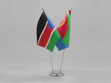 Eritre - Güney Sudan İşbirliği Bayrakları, Beyaz Arkaplan - 3D Render