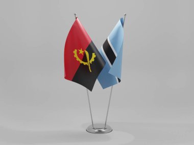 Botswana - Angola İşbirliği Bayrakları, Beyaz Arkaplan - 3D Render