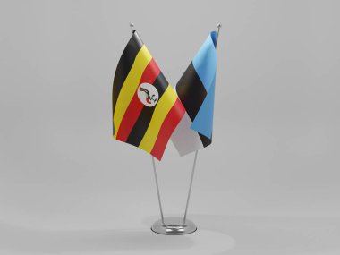 Estonya - Uganda İşbirliği Bayrakları, Beyaz Arkaplan - 3D Render