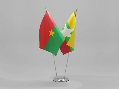 Myanmar - Burkina Faso İşbirliği Bayrakları, Beyaz Arkaplan - 3D Render