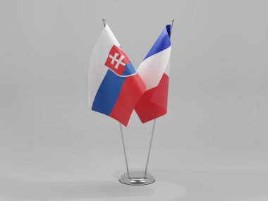 Fransa - Slovakya İşbirliği Bayrakları, Beyaz Arkaplan - 3D Render