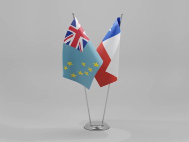 Şili - Tuvalu İşbirliği Bayrakları, Beyaz Arkaplan - 3D Render