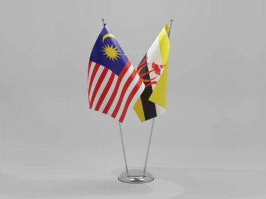 Brunei - Malezya İşbirliği Bayrakları, Beyaz Arkaplan - 3D Render