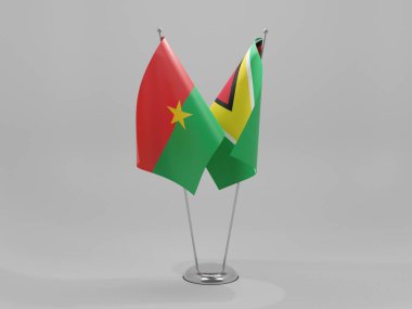 Guyana - Burkina Faso İşbirliği Bayrakları, Beyaz Arkaplan - 3D Render