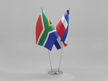Kosta Rika - Güney Afrika İşbirliği Bayrakları, Beyaz Arkaplan - 3D Render