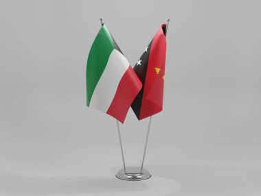 Papua Yeni Gine - Kuveyt İşbirliği Bayrakları, Beyaz Arkaplan - 3D Yapılandırma