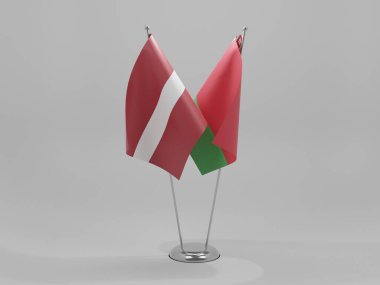 Belarus - Letonya İşbirliği Bayrakları, Beyaz Arkaplan - 3D Render