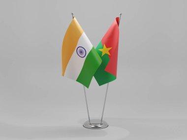 Burkina Faso - Hindistan İşbirliği Bayrakları, Beyaz Arkaplan - 3D Render