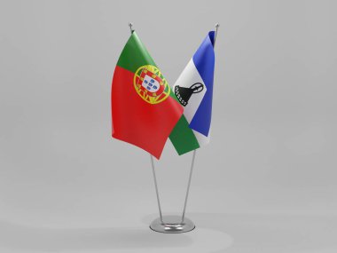 Lesotho - Portekiz İşbirliği Bayrakları, Beyaz Arkaplan - 3D Render