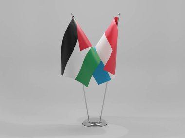 Lüksemburg - Ürdün İşbirliği Bayrakları, Beyaz Arkaplan - 3D Render