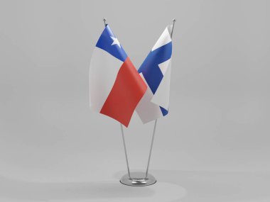 Finlandiya - Şili İşbirliği Bayrakları, Beyaz Arkaplan - 3D Hazırlama