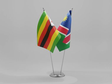 Namibya - Zimbabve İşbirliği Bayrakları, Beyaz Arkaplan - 3D Render