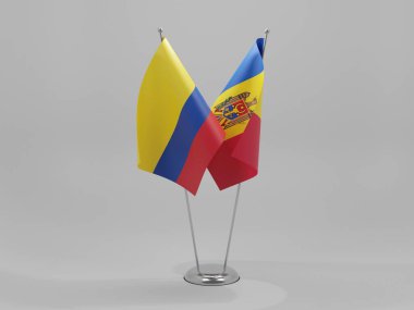 Moldova - Kolombiya İşbirliği Bayrakları, Beyaz Arkaplan - 3D Render