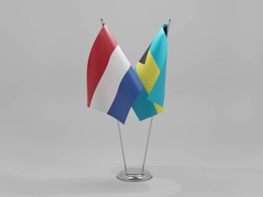Bahamalar - Hollanda İşbirliği Bayrakları, Beyaz Arkaplan - 3D Render