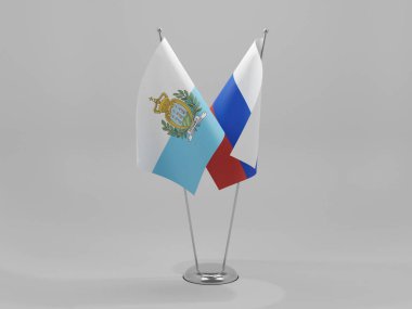 Rusya - San Marino İşbirliği Bayrakları, Beyaz Arkaplan - 3D Render