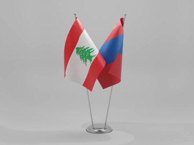 Moğolistan - Lübnan İşbirliği Bayrakları, Beyaz Arkaplan - 3D Render