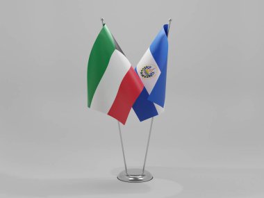 El Salvador - Kuveyt İşbirliği Bayrakları, Beyaz Arkaplan - 3D Render