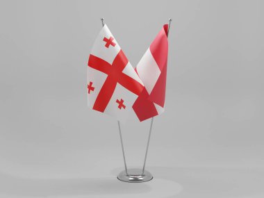 Avusturya - Gürcistan İşbirliği Bayrakları, Beyaz Arkaplan - 3D Hazırlama