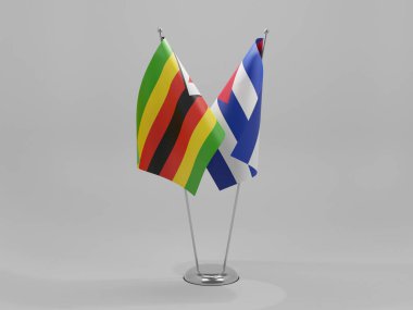 Küba - Zimbabwe İşbirliği Bayrakları, Beyaz Arkaplan - 3D Render