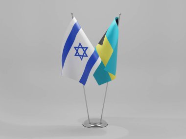 Bahamalar - İsrail İşbirliği Bayrakları, Beyaz Arkaplan - 3D Render