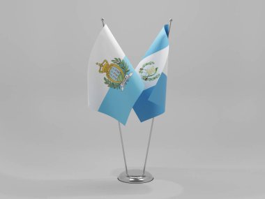 Guatemala - San Marino İşbirliği Bayrakları, Beyaz Arkaplan - 3D Render