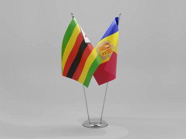 Andorra - Zimbabwe İşbirliği Bayrakları, Beyaz Arkaplan - 3D Render