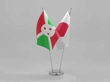 Japonya - Burundi İşbirliği Bayrakları, Beyaz Arkaplan - 3D Render