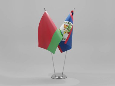 Belize - Belarus İşbirliği Bayrakları, Beyaz Arkaplan - 3D Render
